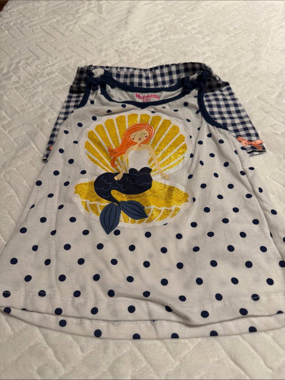 Nannette White Polka Dot Mermaid Shorts & Top with Navy Accents size 2T
